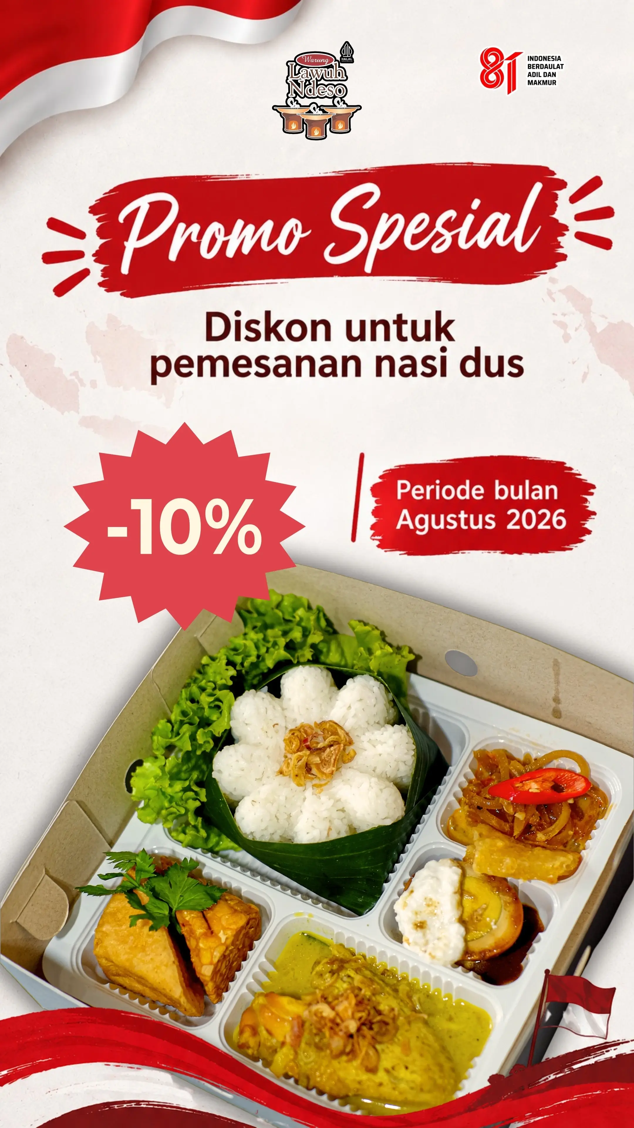 Diskon 10% - Nasi Dus Lawuh Ndeso - Periode Agustus 2026